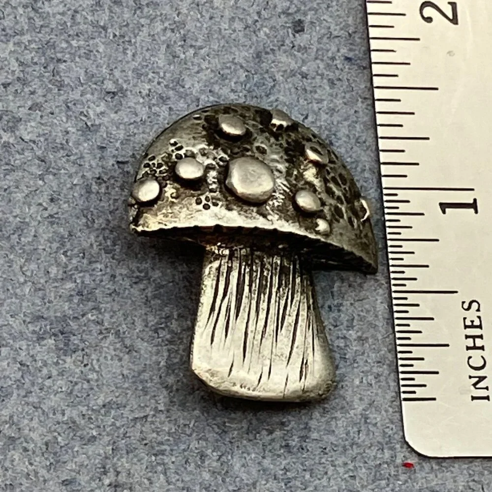 Metzke Pewter Mushroom Brooch Pin 1.5 In Vintage Signed Retro Dotted Textured - Picture 5 of 7